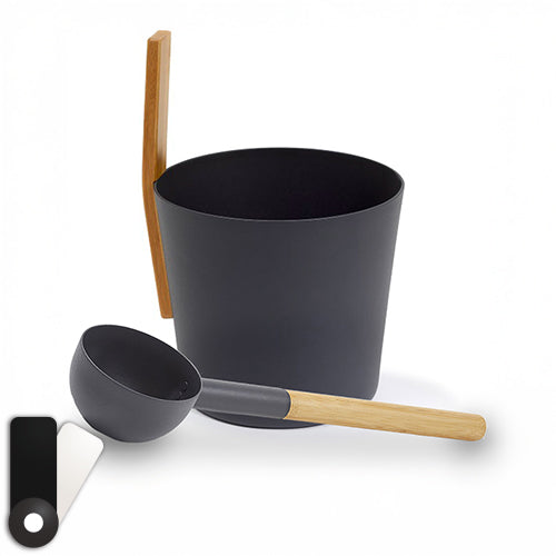 Kolo Sauna Bucket with straight handle and Ladle, Bamboo/Aluminum, 1Gal