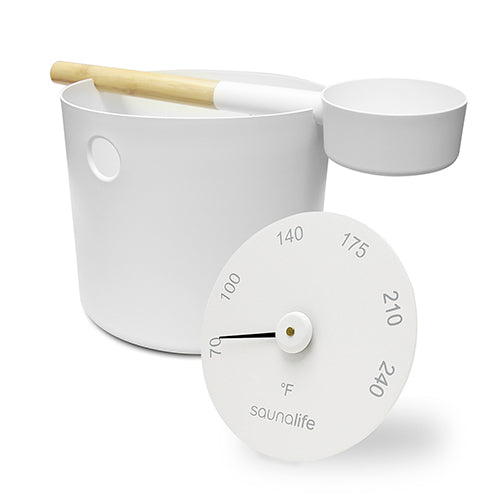 SaunaLife Aluminum 1-Gallon Sauna Bucket Set with Ladle and Thermometer
