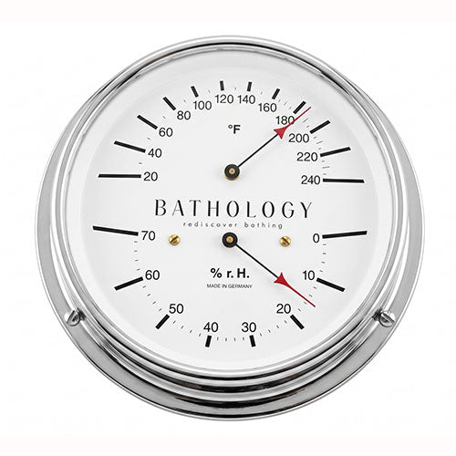 Bathology Commercial Sauna Room Thermometer & Hygrometer, Chrome, Round, 5-7/8"