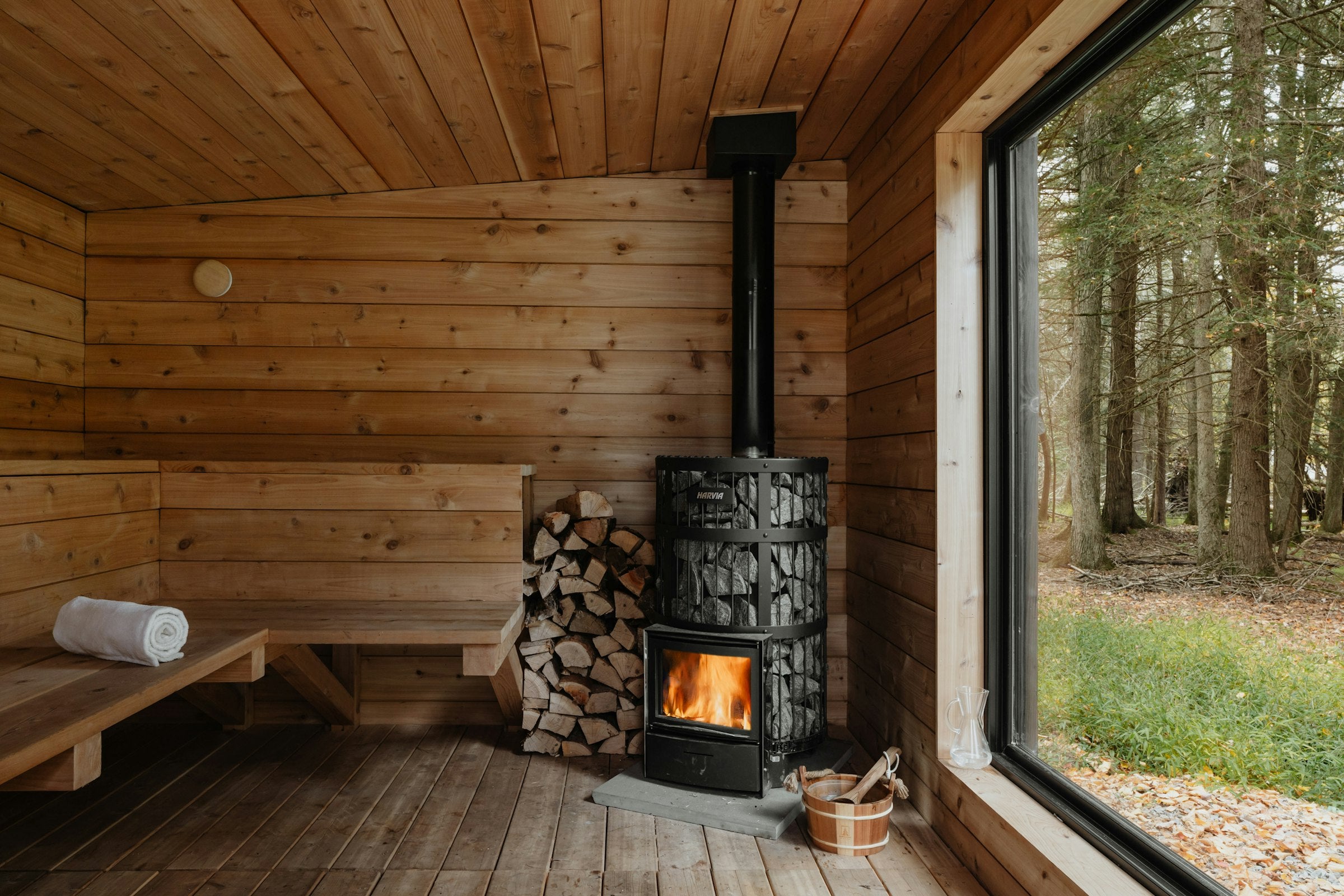Sauna room with electric heater