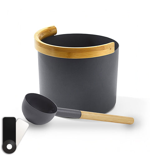 Kolo Sauna Bucket with curved handle and Ladle, Bamboo/Aluminum, 1Gal